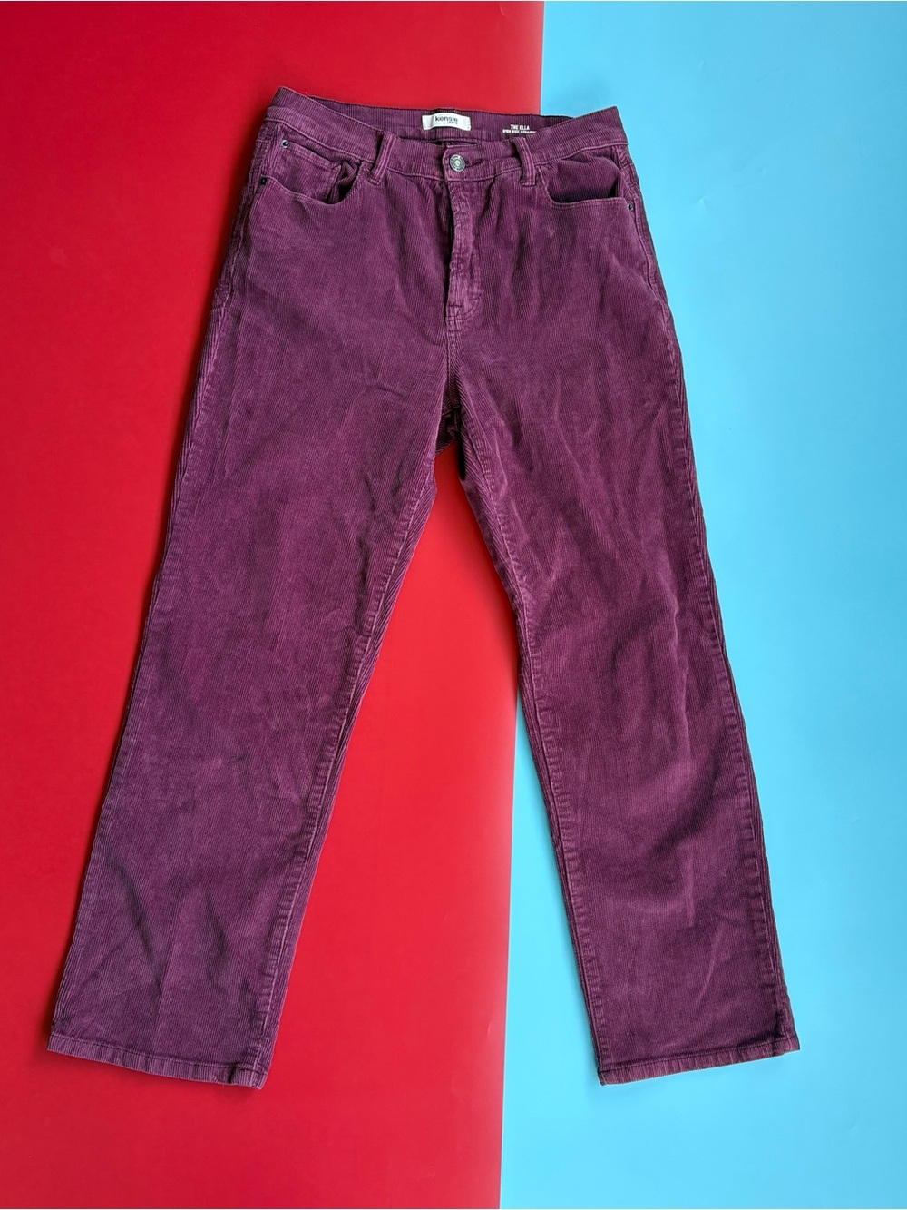 Kensie Jeans Ella Corduroy Pants 6/28 Plum High Rise Straight Stretch 25” Inseam